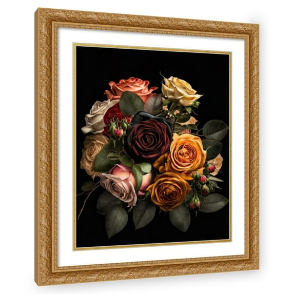 Maki 26x31 Gold Ornate Wood Framed With Double Matting Wall Art Titled - The Flashy Bouquet Iii