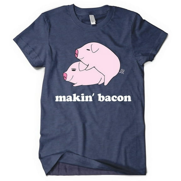 Makin' Bacon T-Shirt - Vintage Navy Heather - Bacon Lover Shirt for Him & Her - Small