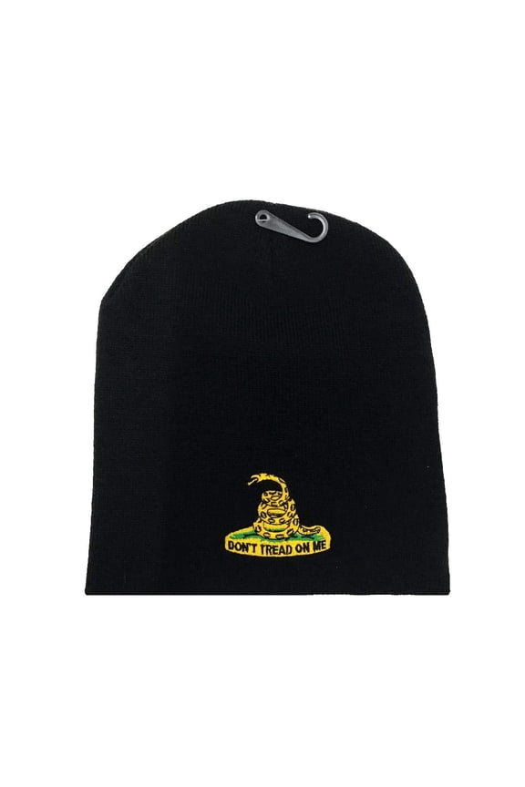 Black Gadsden Don't Tread On Me Uncuffed Beanie Hat Cap Made in the USA WCAP054