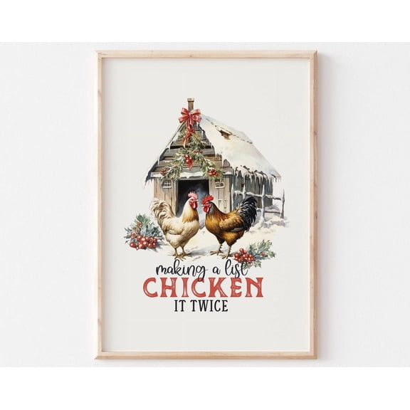 Making A List Chicken It Twice Farm Print, Farmhouse Decor Winter Scene Print, Small Town UNFRAMED PAPER POSTER