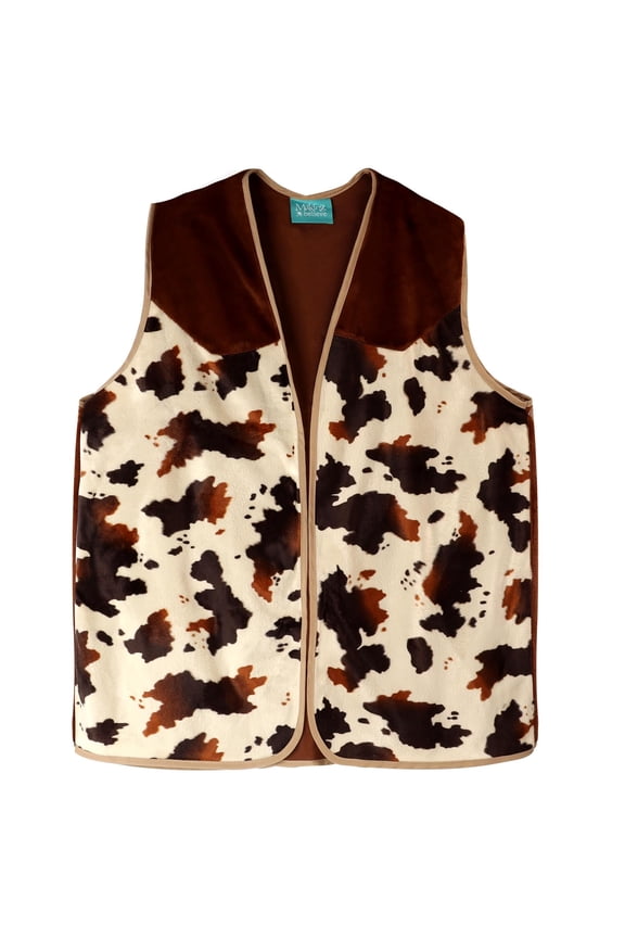 Cow Print Brown Vest - Cowboy Outfit for Men - Size-Medium | Mens Western Vest Cowboy Costume Men | Soft Fleece, Open Front, Halloween, Cosplay, Wild West Fun