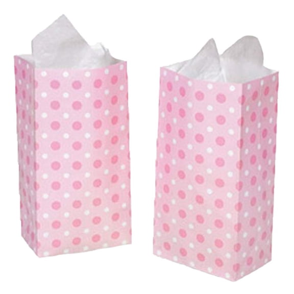 Making Believe Dozen 10" Paper Pink Polka Dot Goody Bags