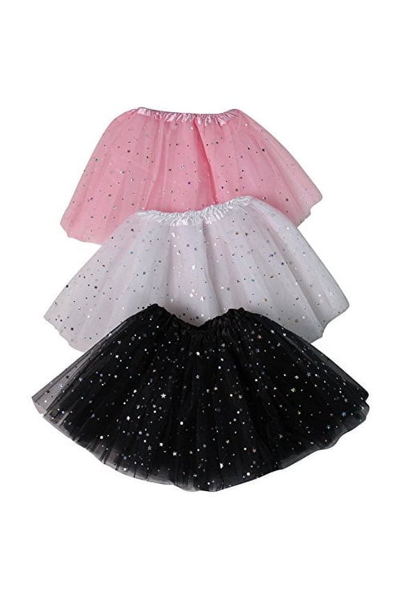 Girls Ballerina Sparkle or Chiffon Tutu Beginner 3 Pack Dress Up Set (Black Sparkle/White Sparkle/Pink Sparkle)?