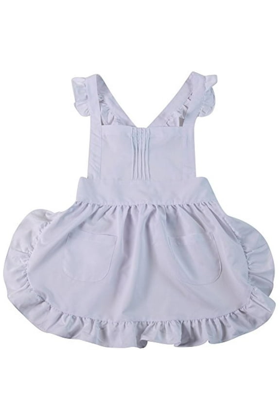 Girls Deluxe Colonial Pioneer Renaissance Pinafore, White, Medium