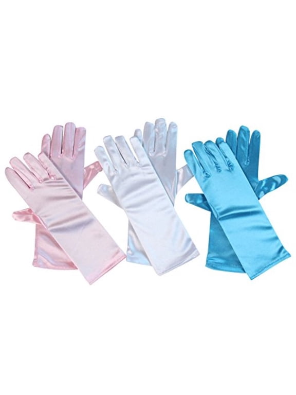 Girls Princess Gloves 3 Pack - Pink, Blue and White