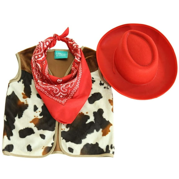 Making Believe Kids Western Rodeo Cowboy or Cowgirl Basic Costume Set - Vest, Red Hat, Bandanna, Size 8-10