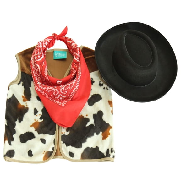 Making Believe Kids Western Rodeo Cowboy or Cowgirl Classic Costume Set - Vest, Black Hat, Bandanna - Size 6-8