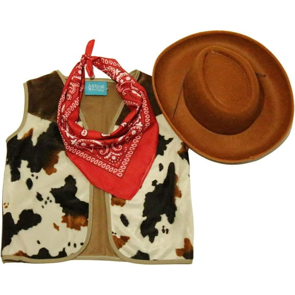 Making Believe Western Rodeo Cowboy or Cowgirl Costume Accessory with Vest, Brown Hat and Bandanna