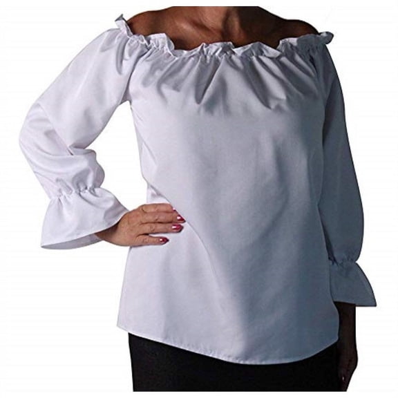 Making Believe Womens Long Sleeve Peasant Gypsy Blouse, White, Medium