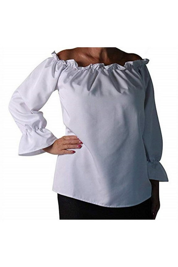 Making Believe Womens Long Sleeve Peasant Gypsy Blouse, White, Medium