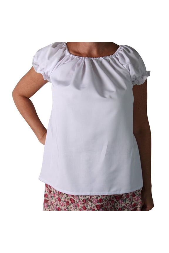 Womens Short Sleeve Peasant Gypsy Blouse, White, Large