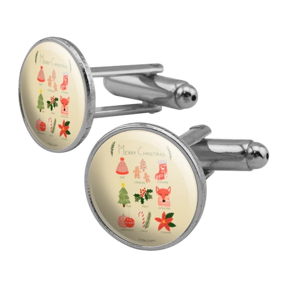 Making Christmas Merry with Cookies Holly Fox Round Cufflink Set Silver Color