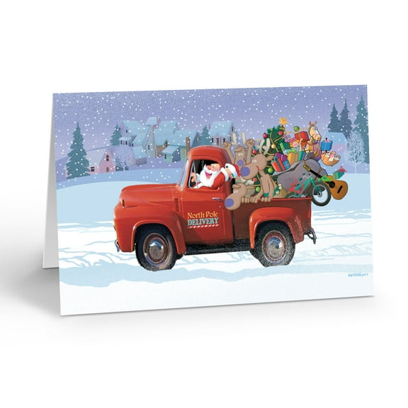 Making Deliveries In Red Truck Christmas Card - 5" x 7" Christmas Card - 18 Card