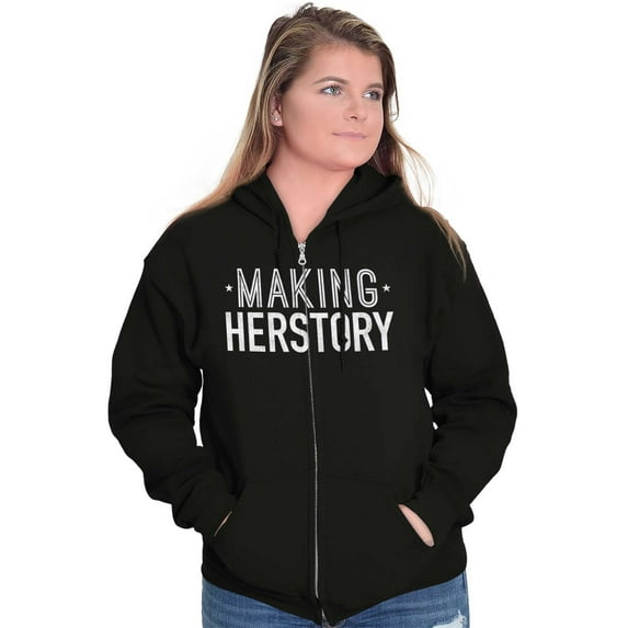 Making Herstory Her Story Feminist Womens Plus Size Graphic Zipper Hoodie Brisco Brands 2X