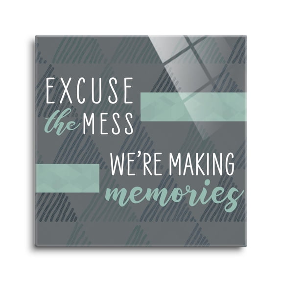 Making Memories Grey Green Triangles 24 x 24 Glass Wall Hanging Sign