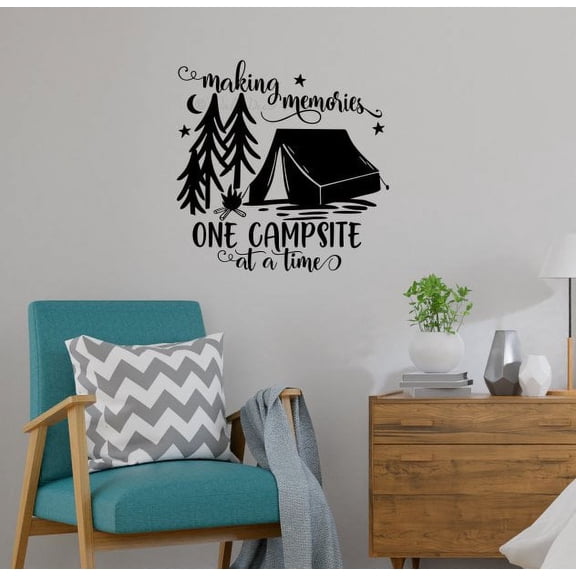 Making Memories One Campsite at a Time RV Decor For Inside Camper Wall Art Decal Sticker Decor Quote 18x18-Inch Black
