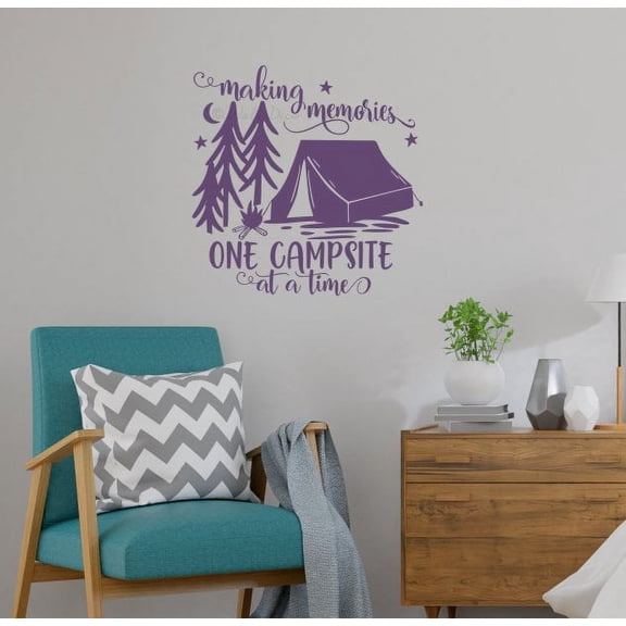 Making Memories One Campsite at a Time RV Decor For Inside Camper Wall Art Decal Sticker Decor Quote 18x18-Inch Plum