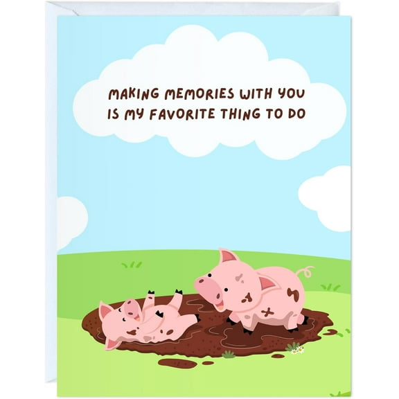 Making Memories With You Greeting Card – Cute Pig Design – Blank Inside – Perfect for Birthdays, Friendships, and Family Celebrations