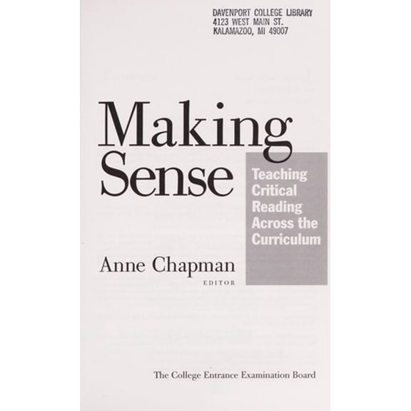 Pre-Owned Making Sense: Teaching Critical Reading Across the Curriculum (Paperback) 0874474701 9780874474701