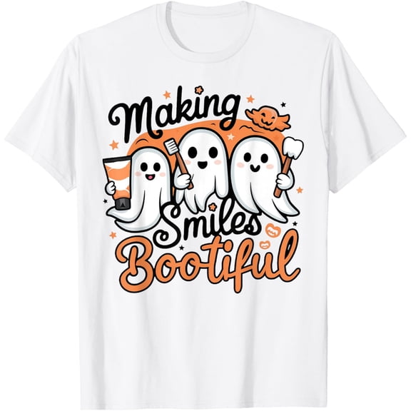 Making Smiles Bootiful Halloween Funny Ghost Dentist Dental T-Shirt WHITE Unisex S-5XL Hot Trending Shirt, Vintage Birthday Gift