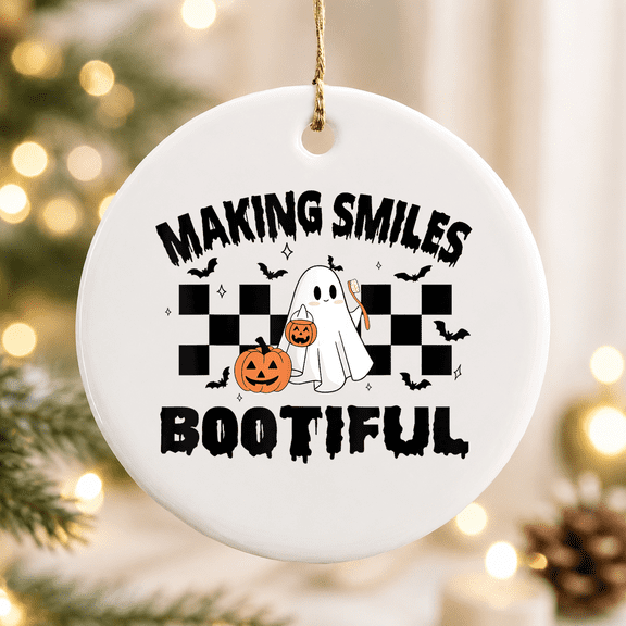 Making Smiles Bootiful Halloween Ghost Dentist Dental Christmas Ornament, Creepy Cute Seasonal Decor, Ceramic Ornament