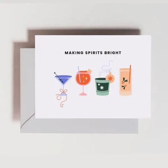 Making Spirits Bright Greeting Card – Festive Cocktail Design – Envelope Included – Perfect for Holidays, Celebrations, and Cheers