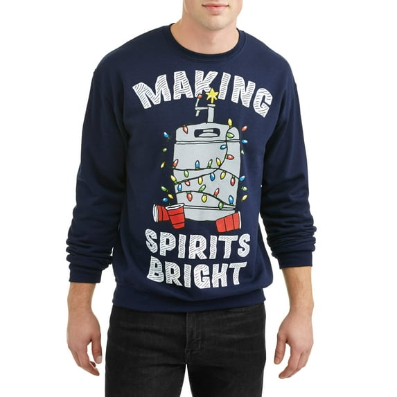 Making Spirits Bright Men's Holiday Graphic Crew Fleece, up to Size 2XL