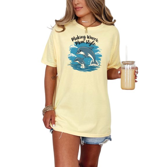 Making Waves Mom Style Dolphin Print, Ocean Lover T-Shirt, Summer Beach Shirt, Cute Dolphin Tee, Mothers Day Gift, Sea Life Apparel, Butter Comfort Colors T-Shirt, 2XL