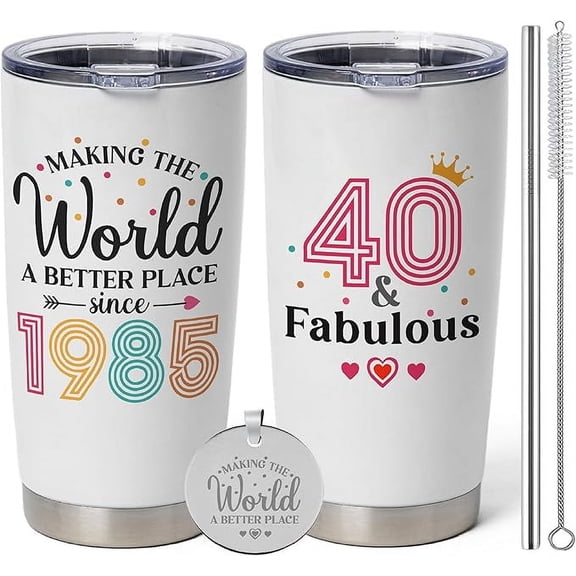 Making The World A Better Place Since 1985 Tumbler with Keychain - Ideas for 40th Birthday Gifts for Women Her, 40 and Fabulous, 40 Year Old Birthday Gifts For Women Her, 40th Birthday Cups