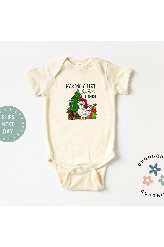 Making a List Christmas Baby Bodysuit, Funny Chicken Baby, Baby's First Christmas, Holiday Baby Gift, Chicken Lover Baby Gift