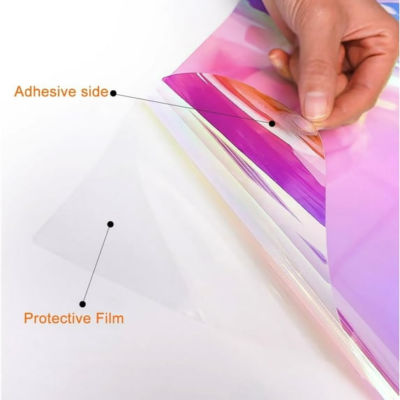 Makiroteko Iridescent Holographic Film - Decorative Chameleon Adhesive Glass Film - Rainbow Tint for DIY Crafts, Holiday Party Decor