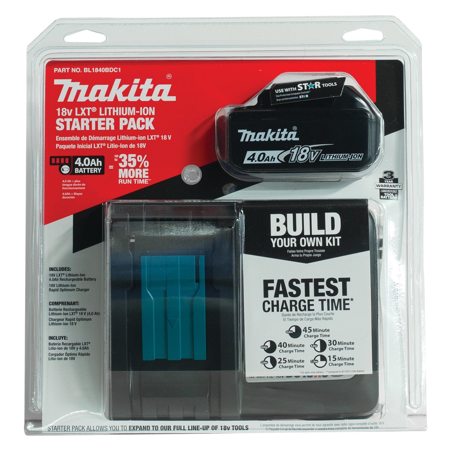 Makita 18V LXT 4.0Ah Lithium-Ion Battery and Rapid Optimum Charger Starter  Pack BL1840BDC2