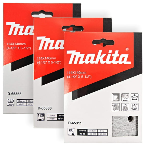 Makita 30 Piece - 4.5" Multi-Grit Sanding Paper Set For 4.5" Finishing Sanders - Complete Sanding Set For Wood & Plastic - 80-240 Grits