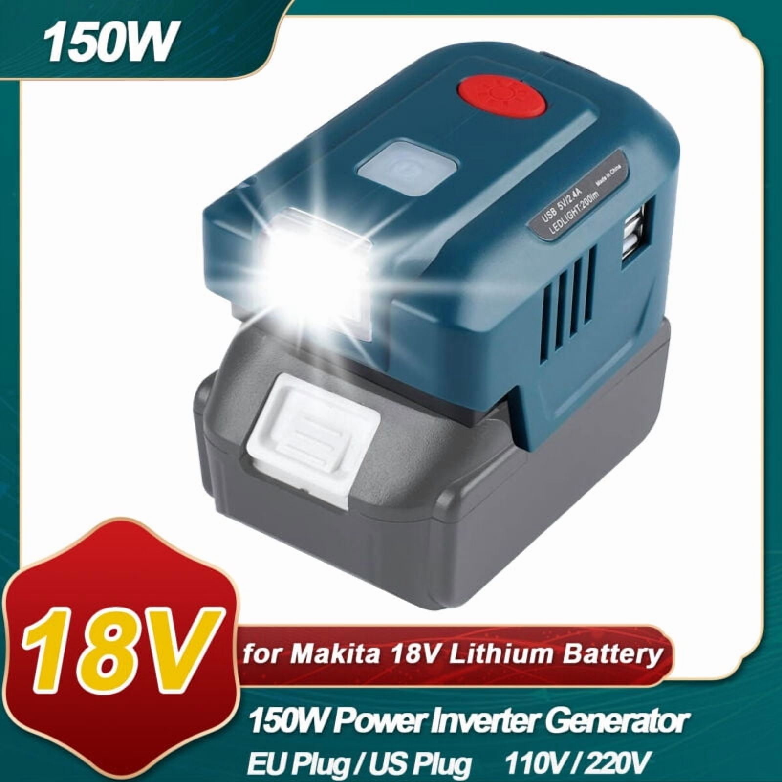 for Makita Powered Inverter Generator 150W for Makita Battery DC 18v to 110v AC Output, Portable Power Source USB Charger Adapter, for Makita Power Station with LED Light