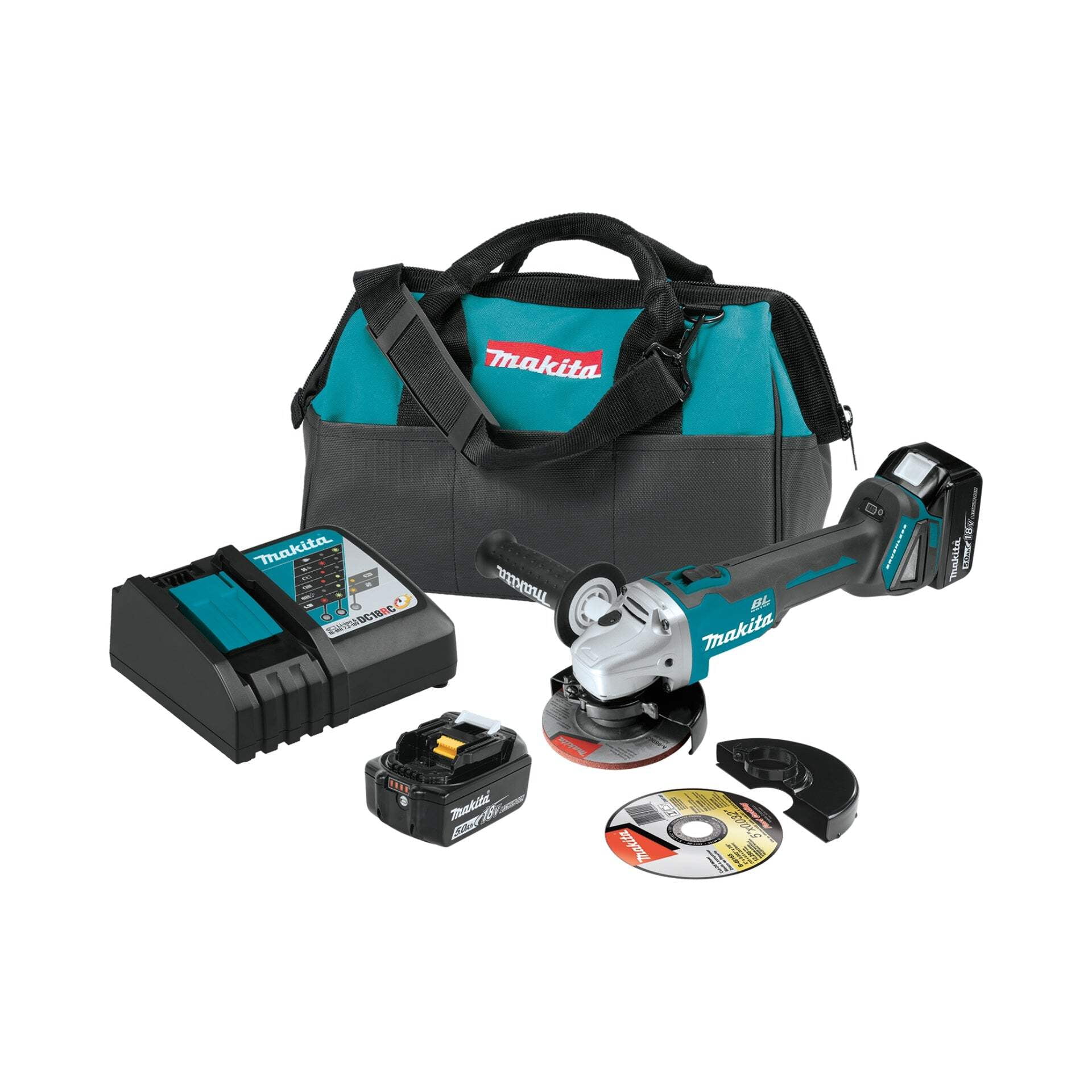 Makita XAG04T 18V LXT Lithium?Ion Brushless Cordless 4?1/2 - 5" Cut?Off Angle Grinder Kit (5.0Ah)