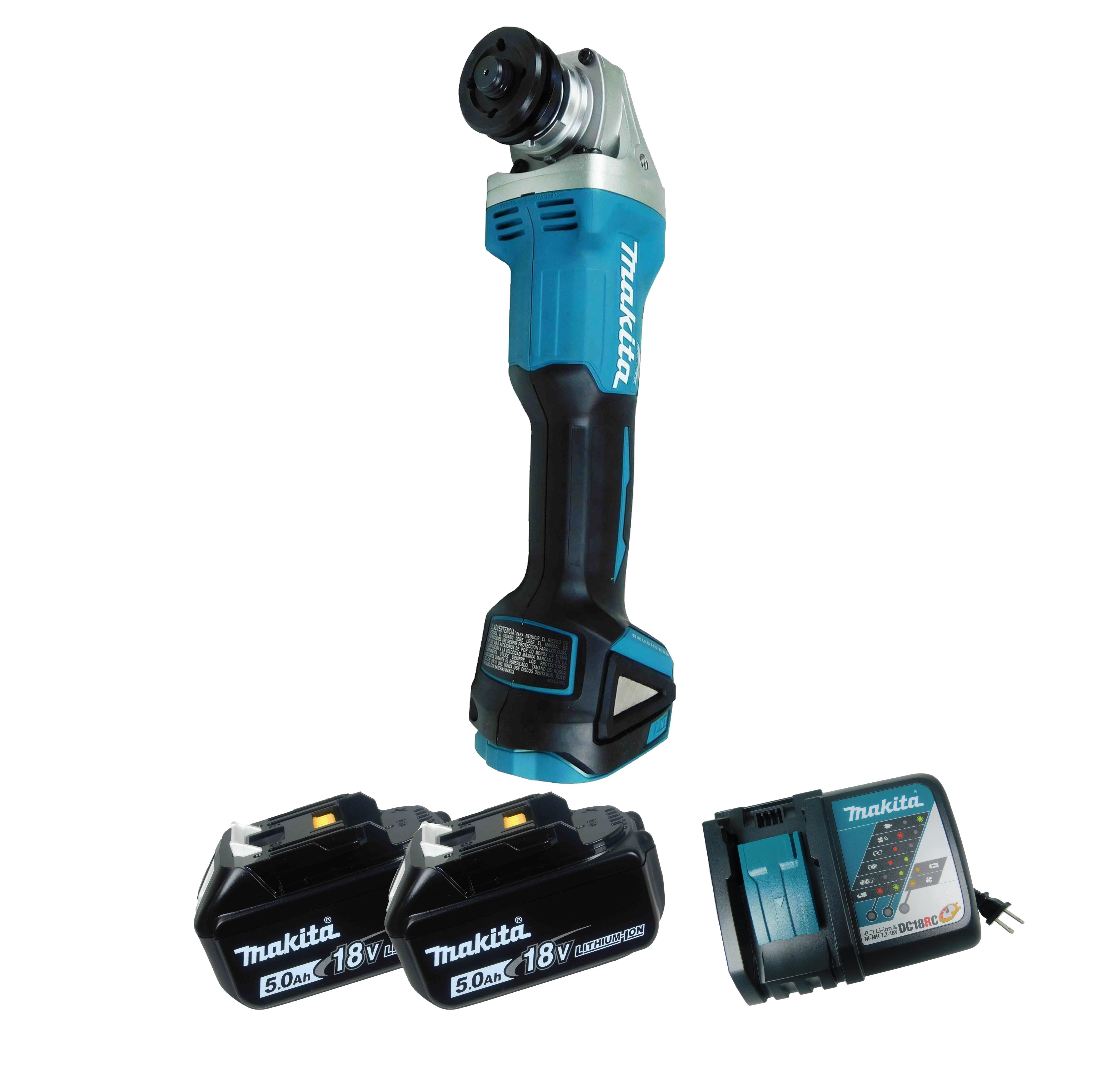 Makita XAG04Z 18V Cordless 41/2"/5" Angle Grinder w (2) 5Ah Batteries & Charger
