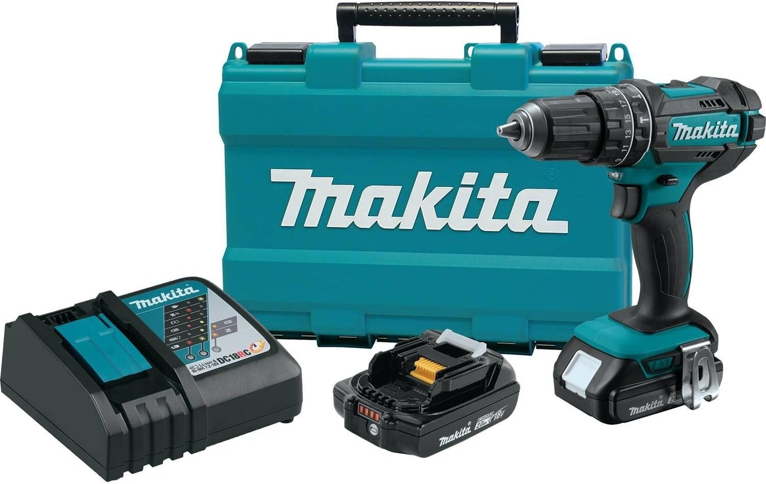 Makita XPH10R 18V Compact Lithium-Ion Cordless Hammer Driver-Drill Kit 2 Amp, 1/2"