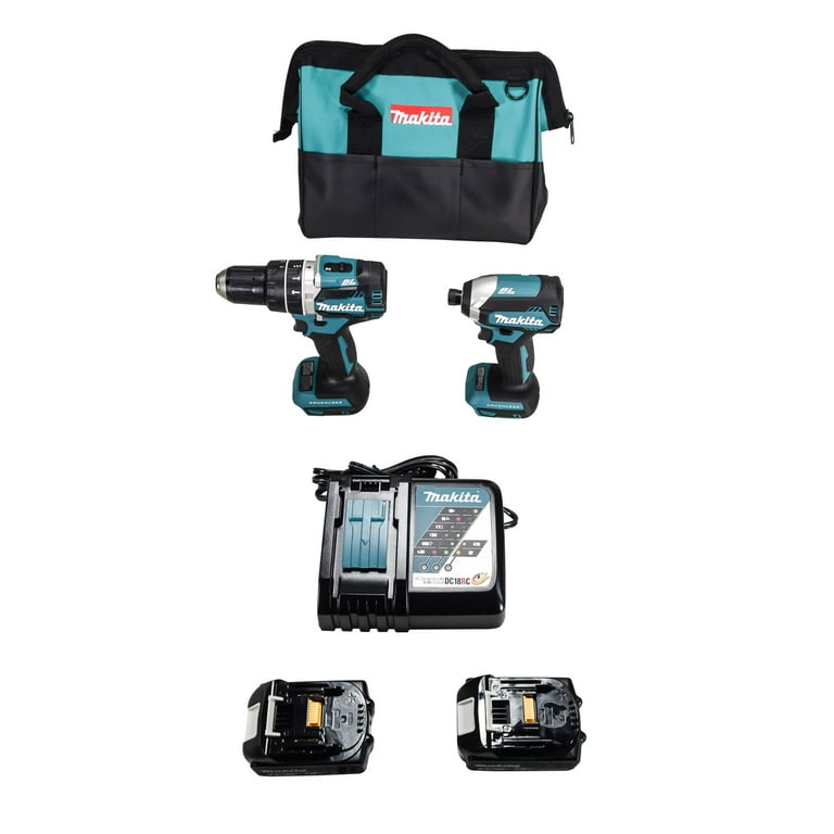 Makita XT269M 18V LXT LithiumIon Brushless Cordless 2 Pc. Combo Kit with 2 4.0Ah Batteries Charger and Tool Bag
