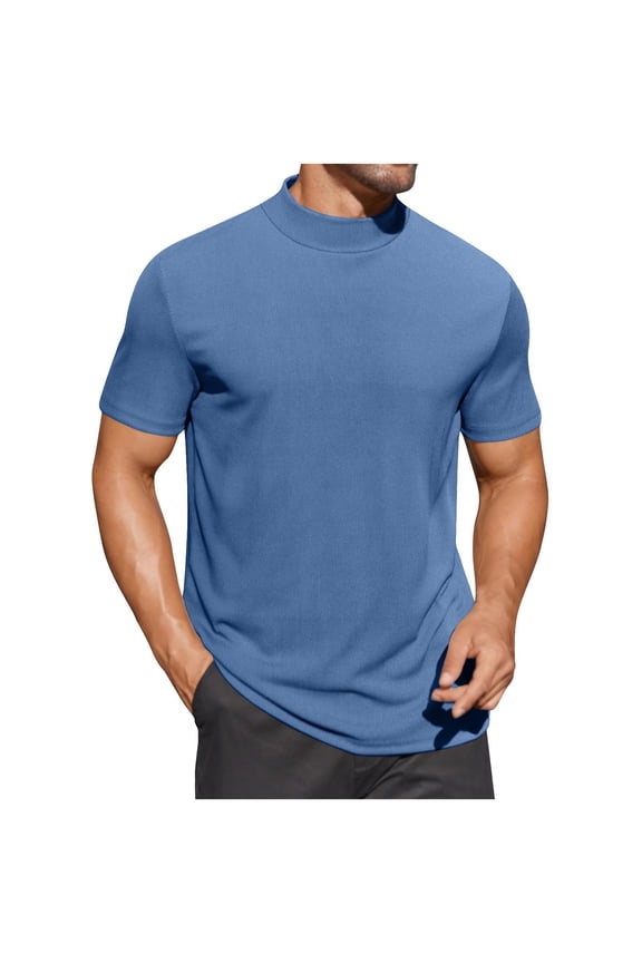 Makkrom Mens Mock Turtleneck T-Shirts Summer Short Sleeve Basic Tees Casual Solid Pullover Tops