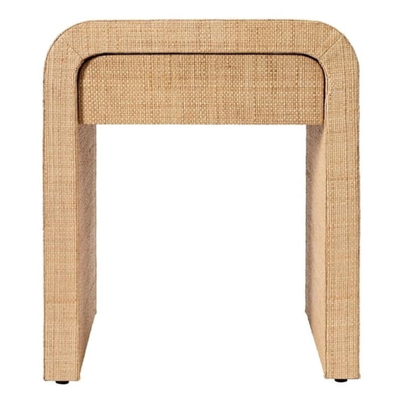 Maklaine 1-Drawer Natural Raffia Side Table With Soft Close in Natural