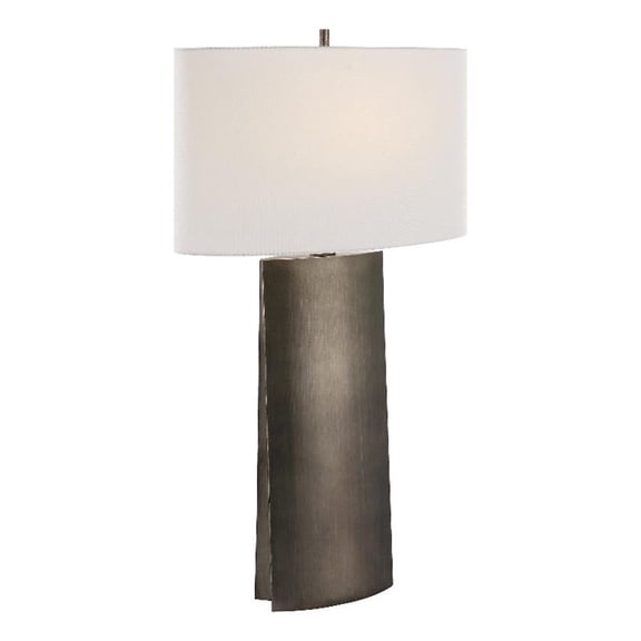 Maklaine 1-Light Contemporary Metal & Fabric Table Lamp in Gray/White