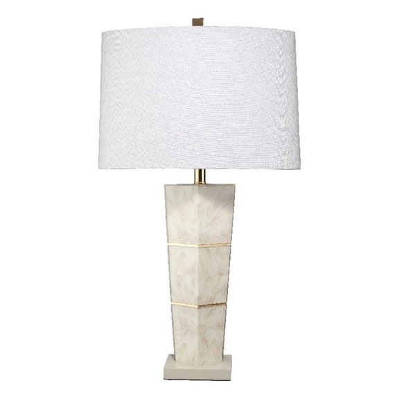 Maklaine 1-Light Gold Leaf Accent Table Lamp With Linen Shade in Gray/White