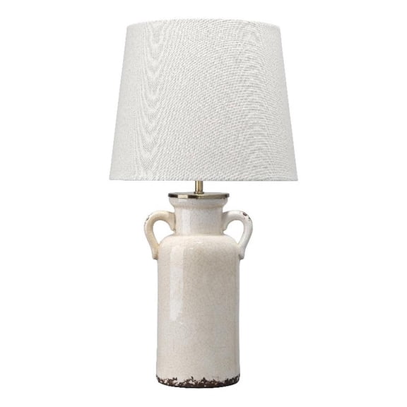 Maklaine 1-Light Handmade Crackle Ceramic Table Lamp With Cone Shade in Cream
