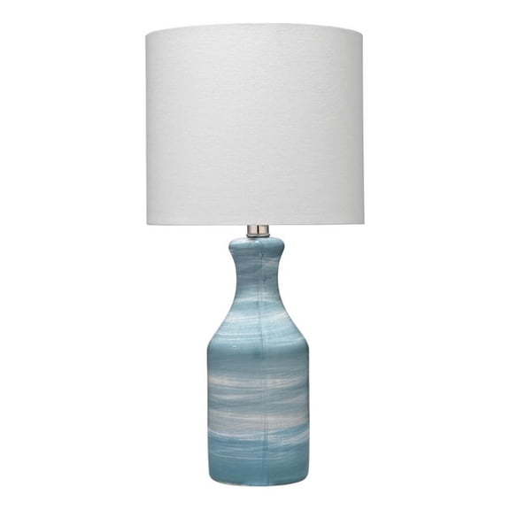 Maklaine 1-Light Handmade Swirl Ceramic Table Lamp With Linen Shade in Blue