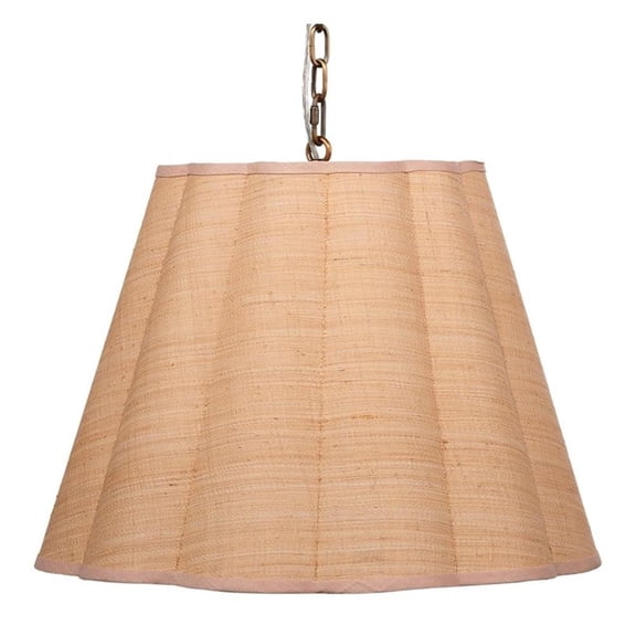 Maklaine 1-Light Iron and Raffia Pendant With Brass Chain in Natural