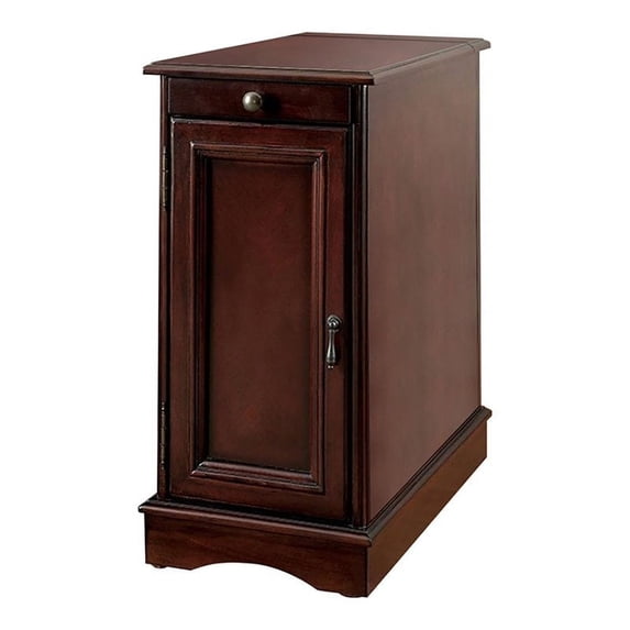 Maklaine 12" Modern Solid Wood and Veneer Side Table with USB in Cherry