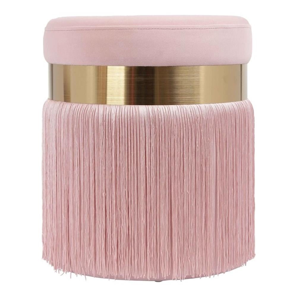 Maklaine 16.3"H Transitional Velvet and MDF Ottoman in Blush Pink