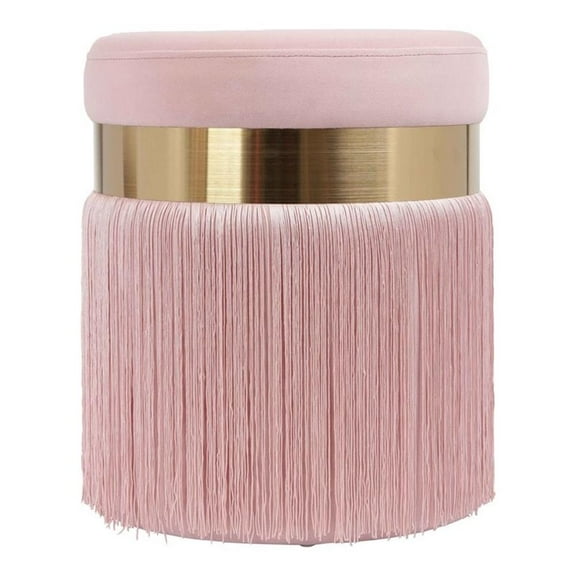 Maklaine 16.3"H Transitional Velvet and MDF Ottoman in Blush Pink