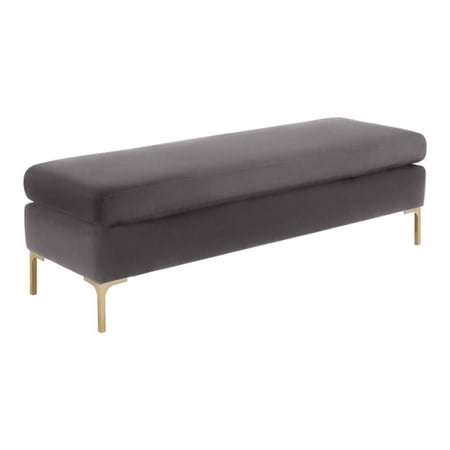Maklaine 17.5"H Modern Velvet/Stainless Steel Bench in Gray/Gold