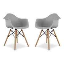 Maklaine 17.5 inches Plastic and Beech Wood Armchairs in Gray (Set of 2)